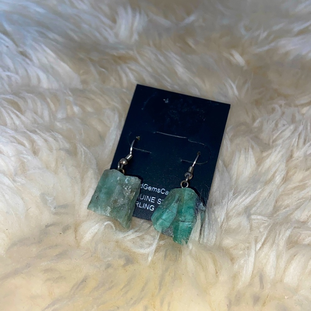 Raw Emerald dangle earrings from Banff